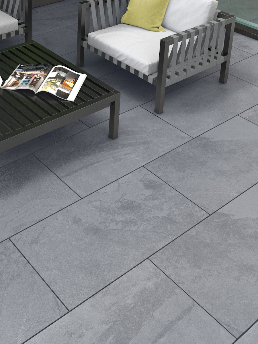 Victoria Grey Slate Effect Outdoor Porcelain Paving Slabs - 900x450 Pack