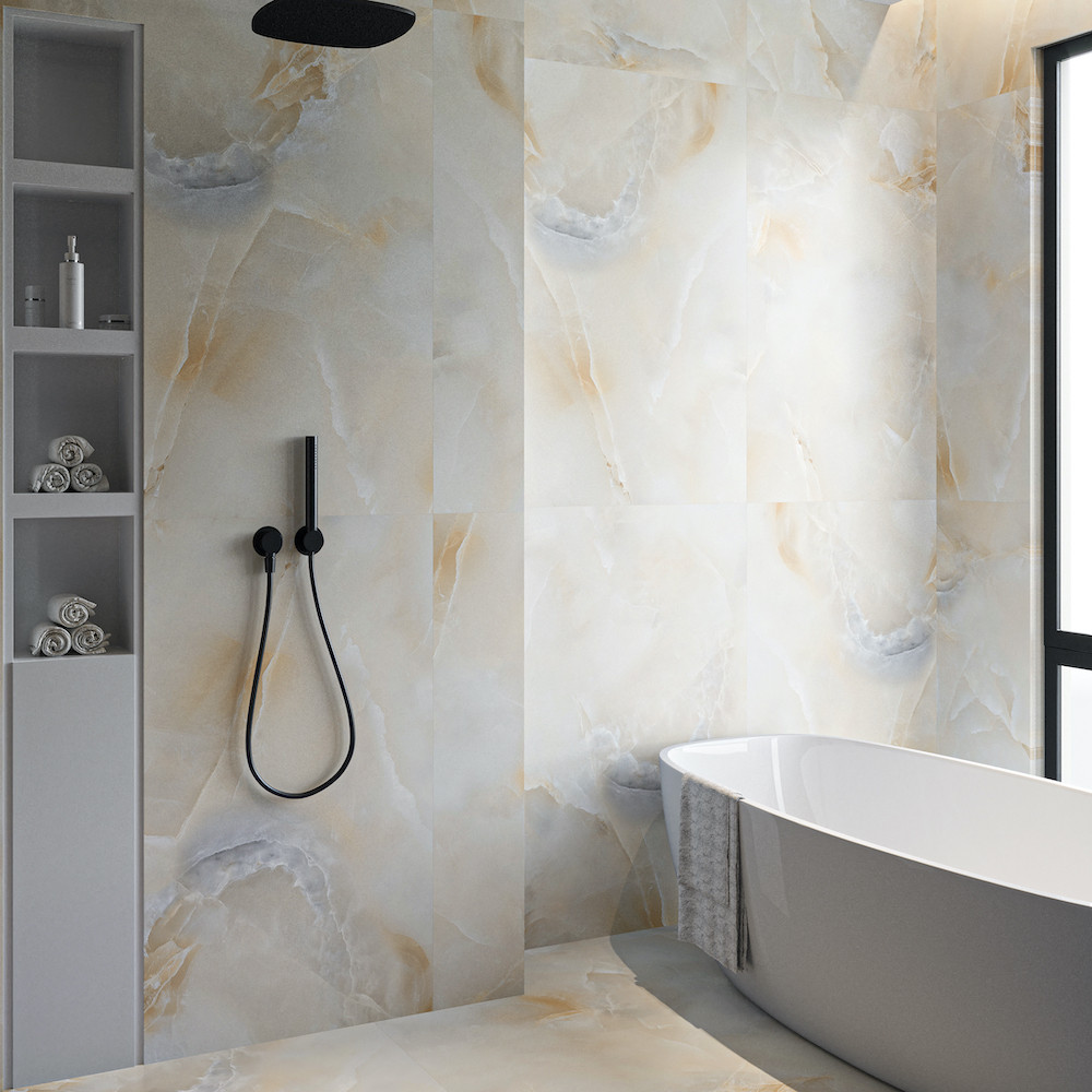 Amber Beige Onyx Porcelain Tile - 1000x1000mm