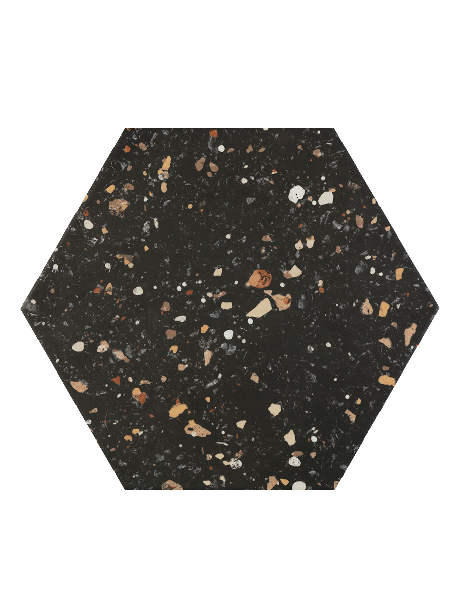 Arousa Nero Terrazzo Hexagon Wall & Floor Tiles - 258x290mm