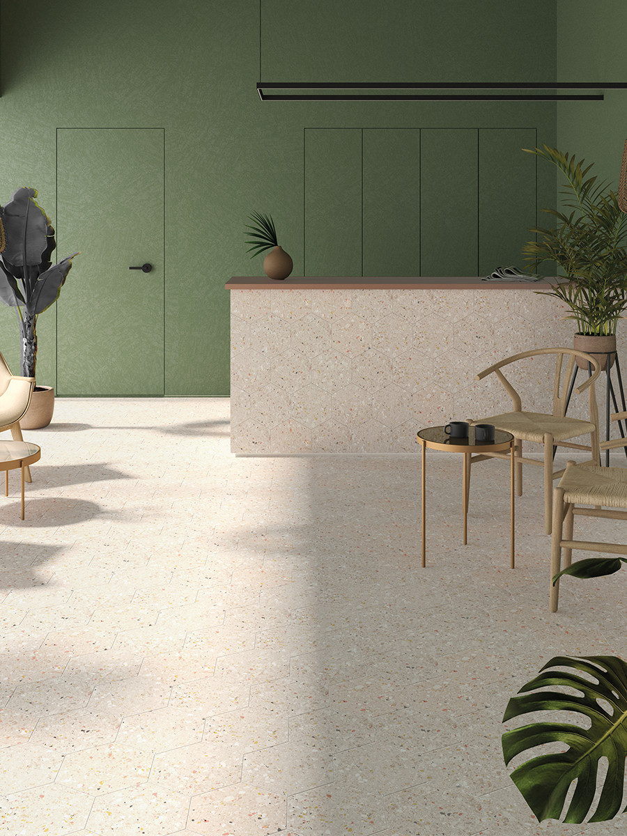 Arousa Blanco Terrazzo Hexagon Wall & Floor Tiles - 258x290mm