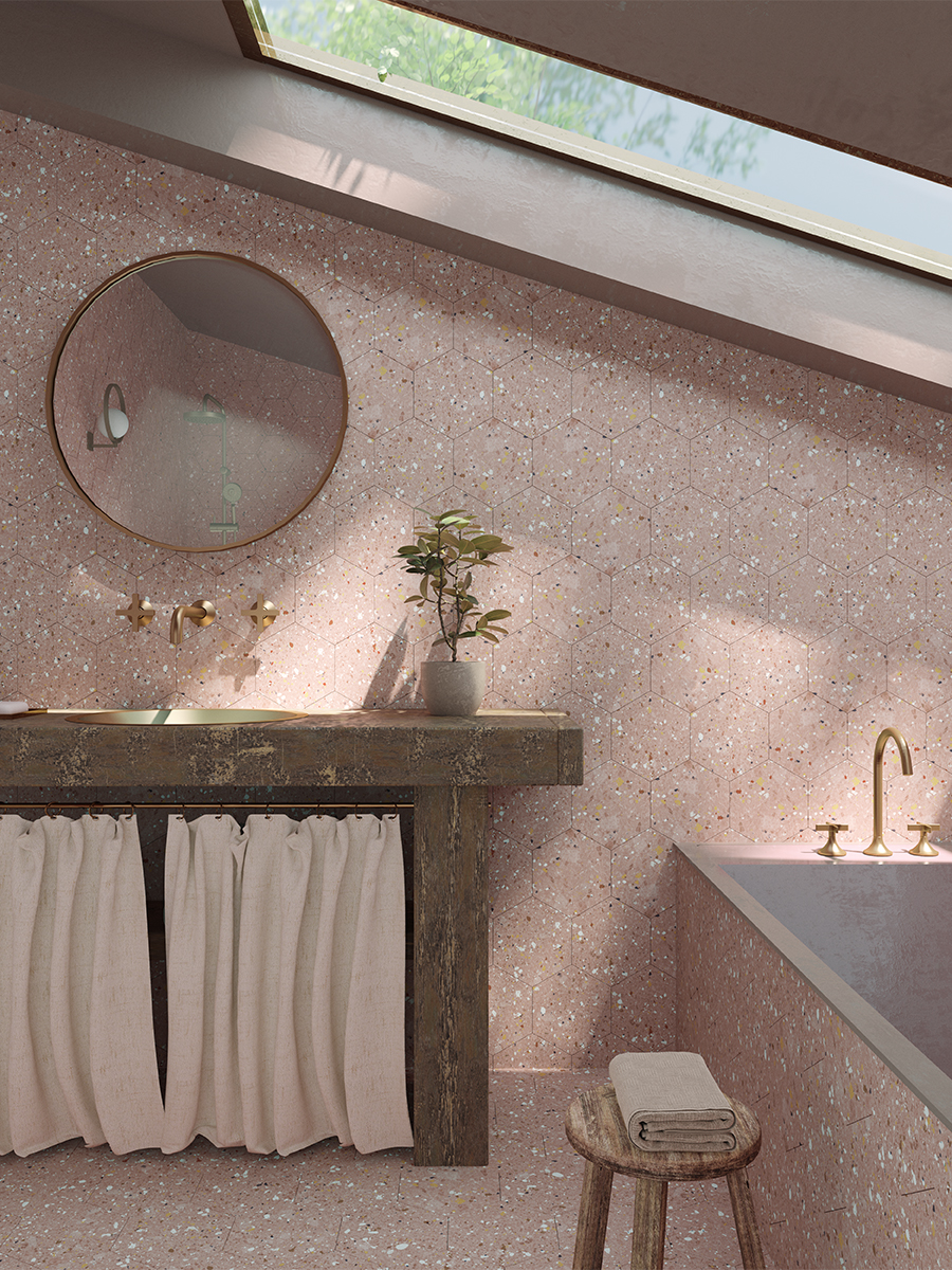 Arousa Rosa Terrazzo Hexagon Wall & Floor Tiles - 258x290mm