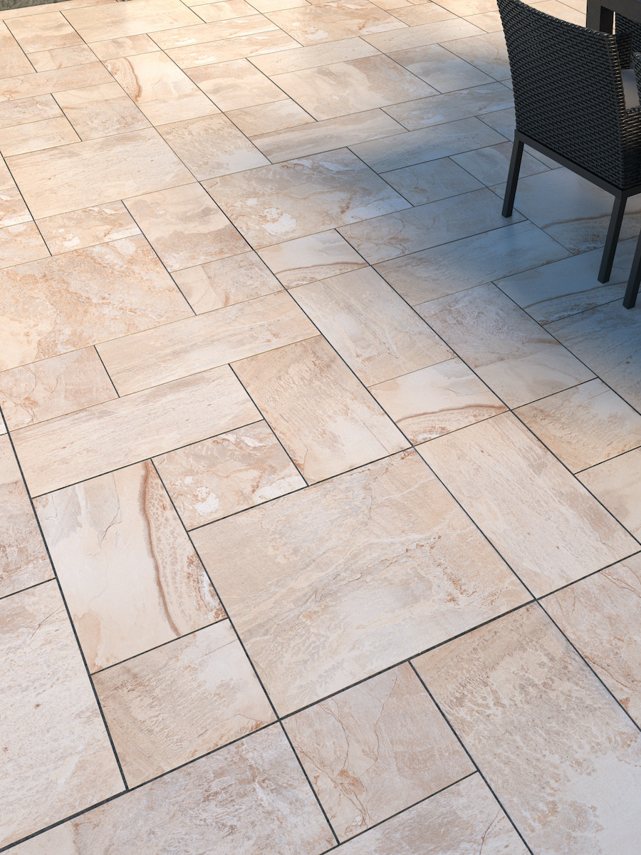 Basalto Beige Vitrified Porcelain Paving Slabs - Mix Size Pack