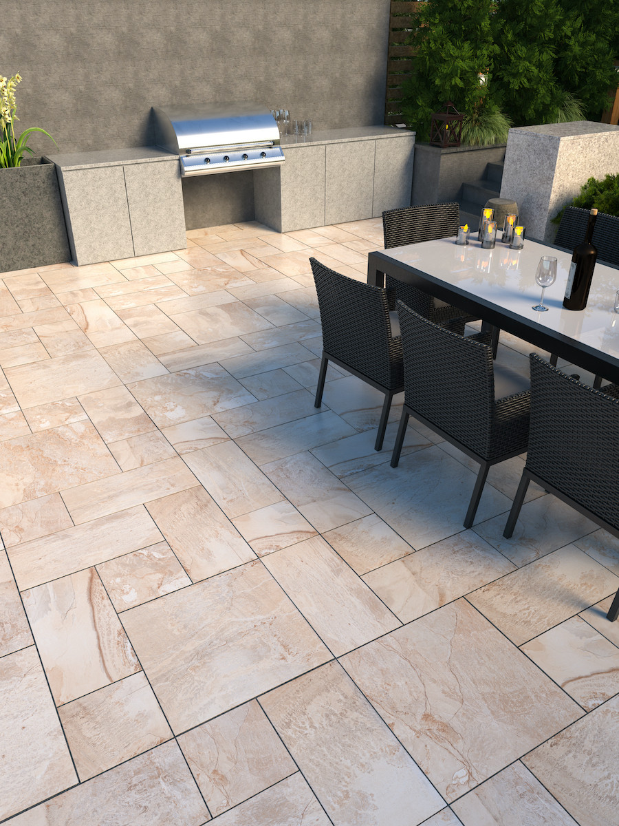 Basalto Beige Vitrified Porcelain Paving Slabs - Mix Size Pack