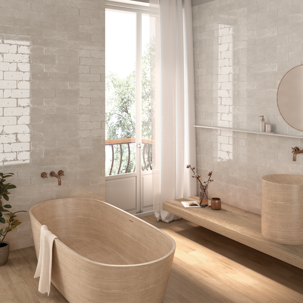 Bellissima Blanco Brick Effect Porcelain Wall & Floor Tile - 100x300mm