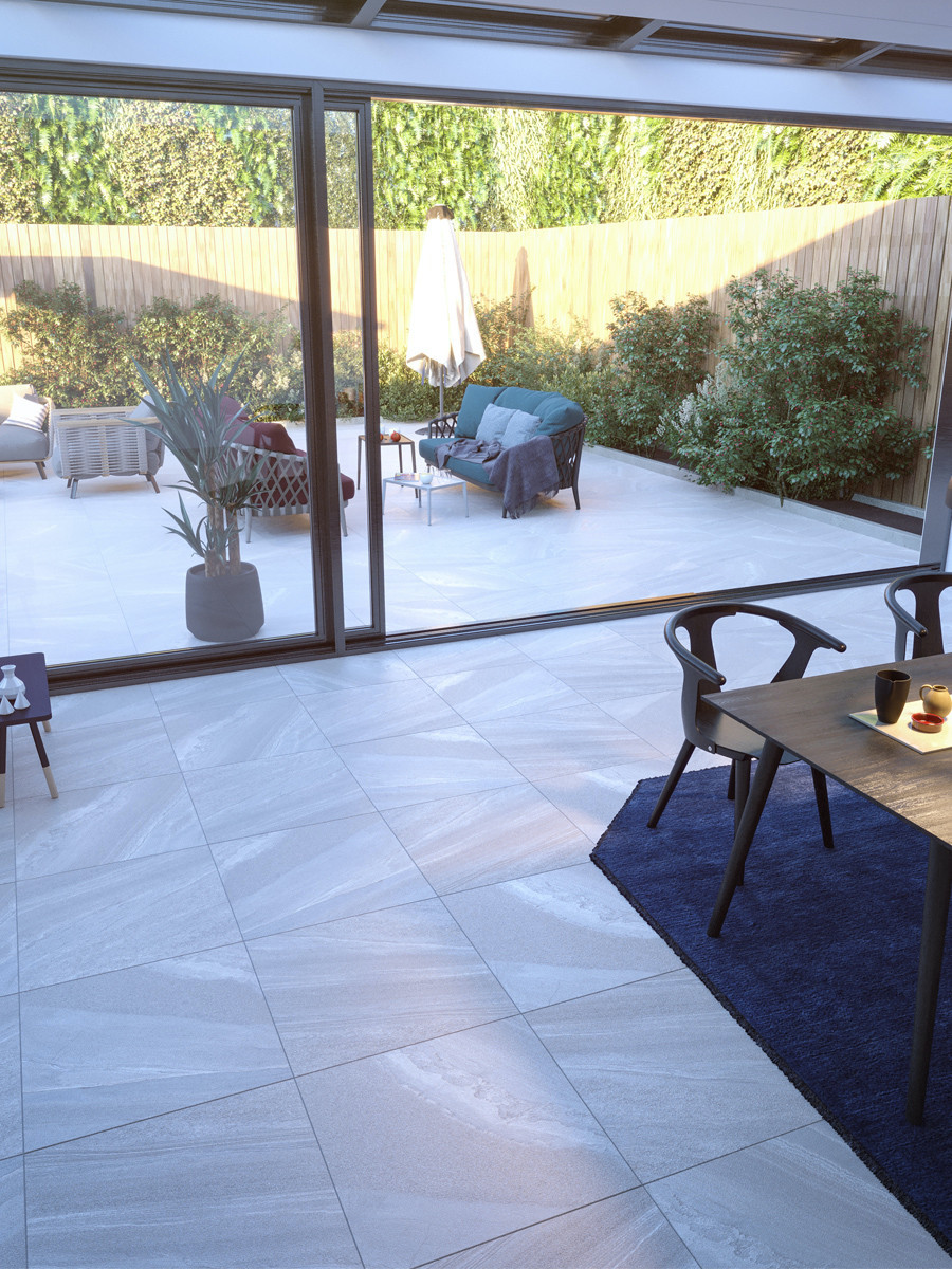 Bianco Slate Effect Outdoor Porcelain Paving Slabs - 600x600 Pack