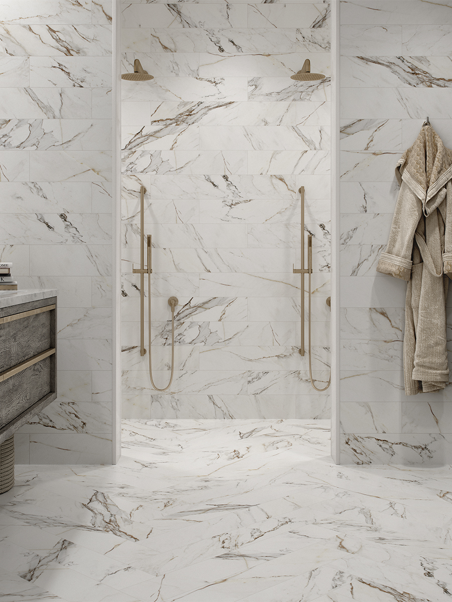 Calacatta Gold Marble Effect Porcelain Tiles - 150x900mm