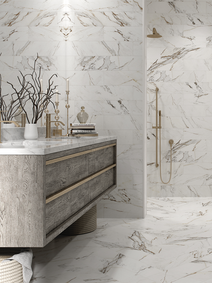 Calacatta Gold Marble Effect Porcelain Tiles - 150x900mm