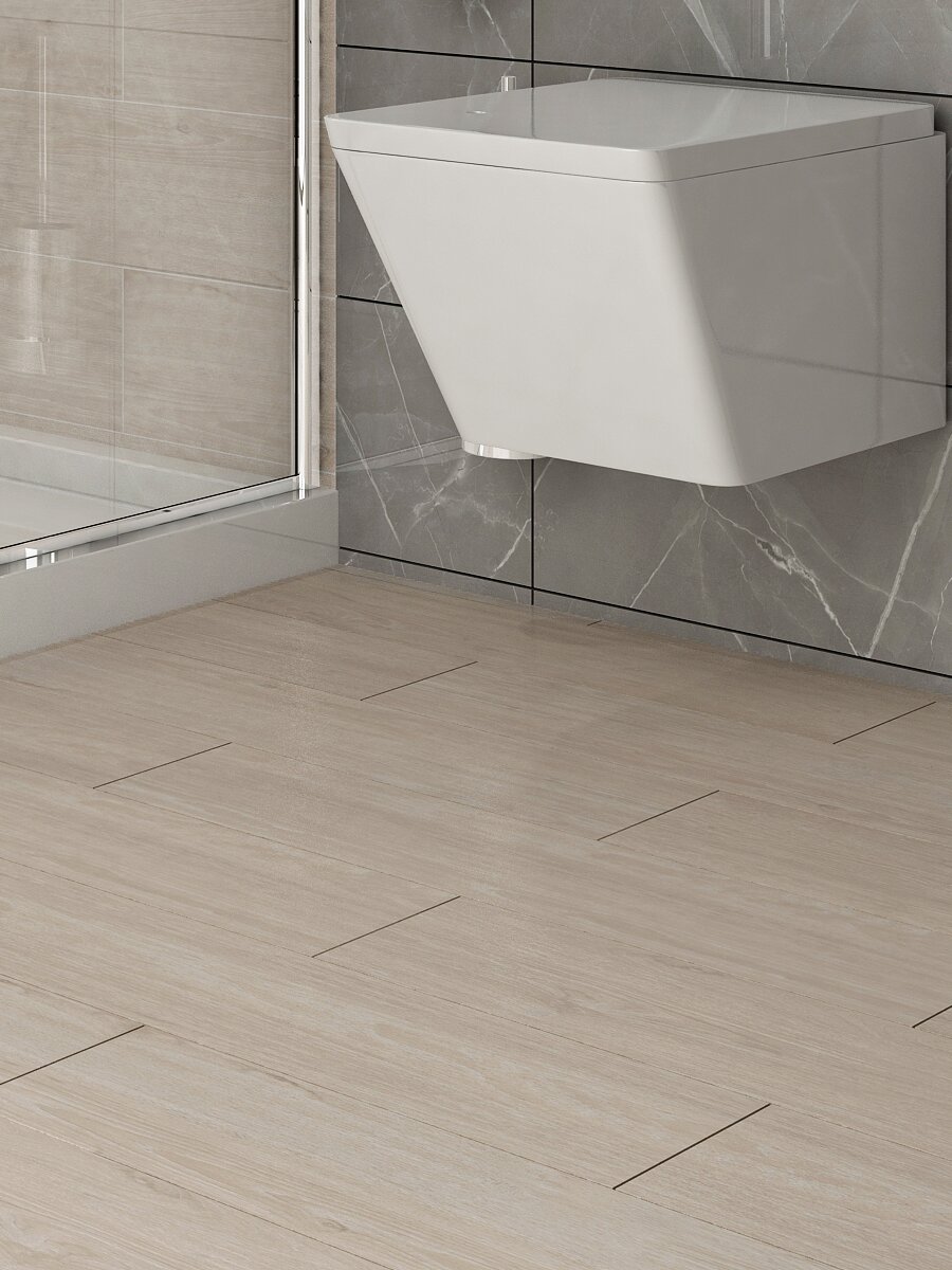 Cinnamon White Wood Effect Non Slip Floor & Wall Tiles - 1200x300mm