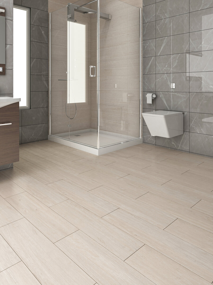 Cinnamon White Wood Effect Non Slip Floor & Wall Tiles - 1200x300mm