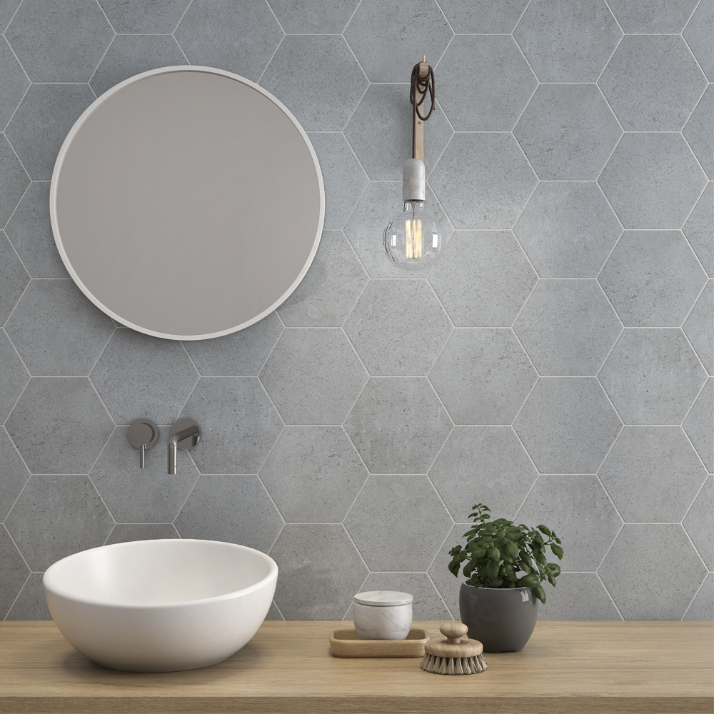 Dakar Gri Hexagon Wall & Floor Tiles - 198x228mm