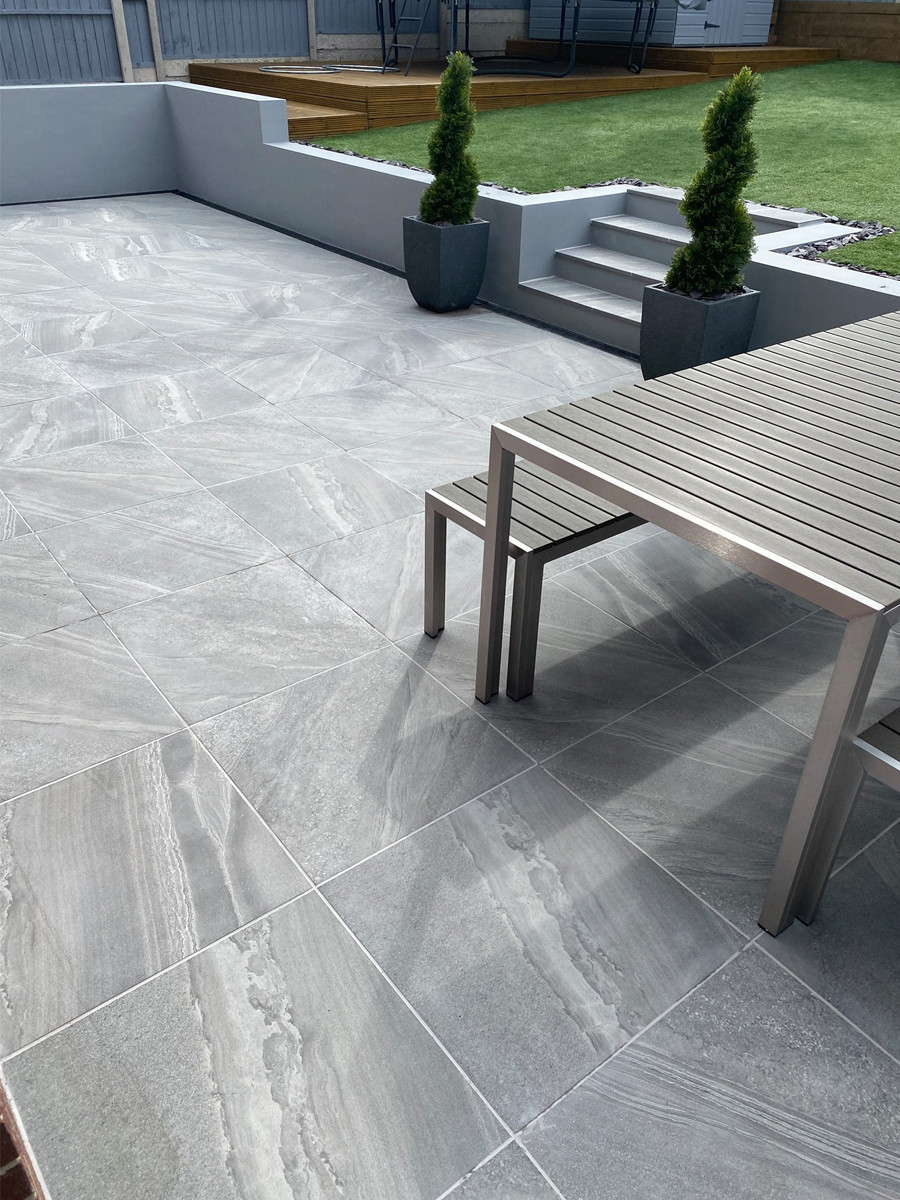 Esparada Grigio Marble Effect Outdoor Porcelain Paving Slabs - 600x600 Pack