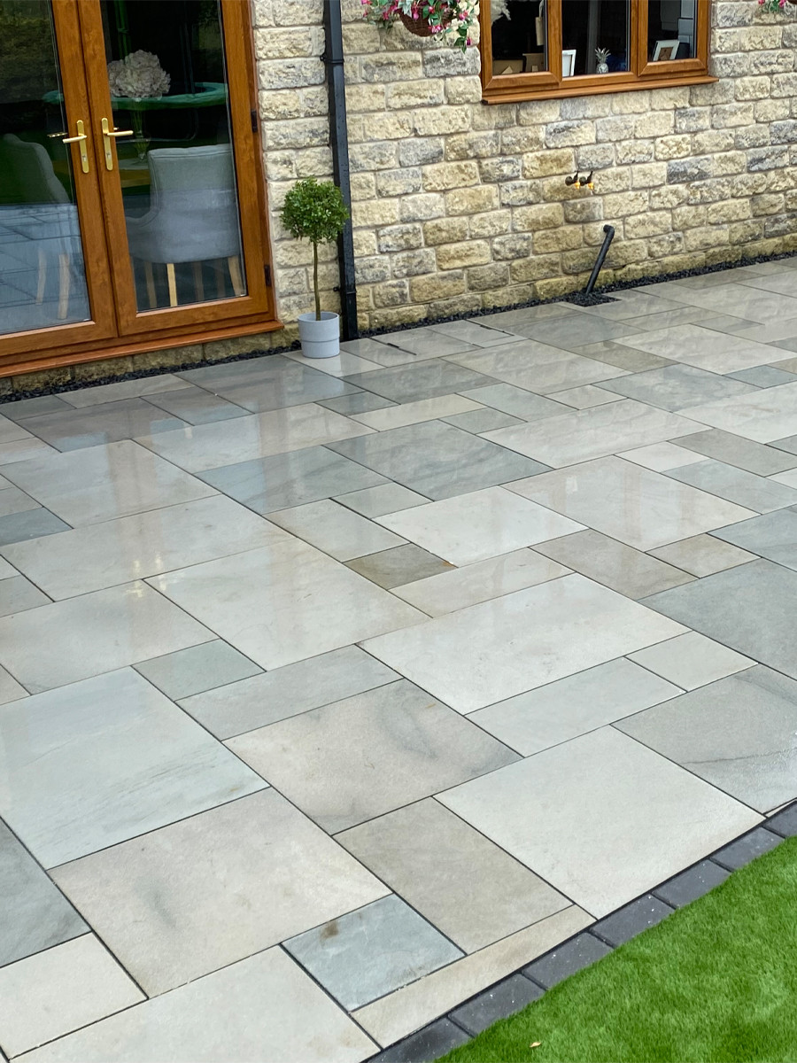 Grey Smooth & Sawn Sandstone Paving - Patio Pack