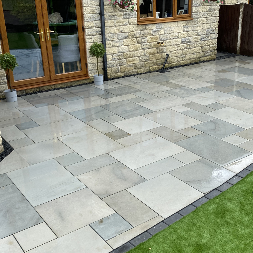 Grey Smooth & Sawn Sandstone Paving - Patio Pack