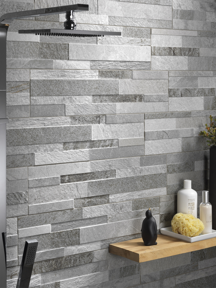 Grey Slate Split Face Effect Porcelain Wall Tile - 150x610