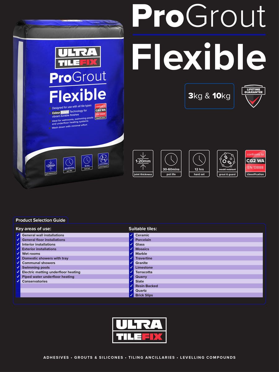 Ultra Tile Fix ProGrout Flexible Wall & Floor Grout - 10kg (Charcoal)