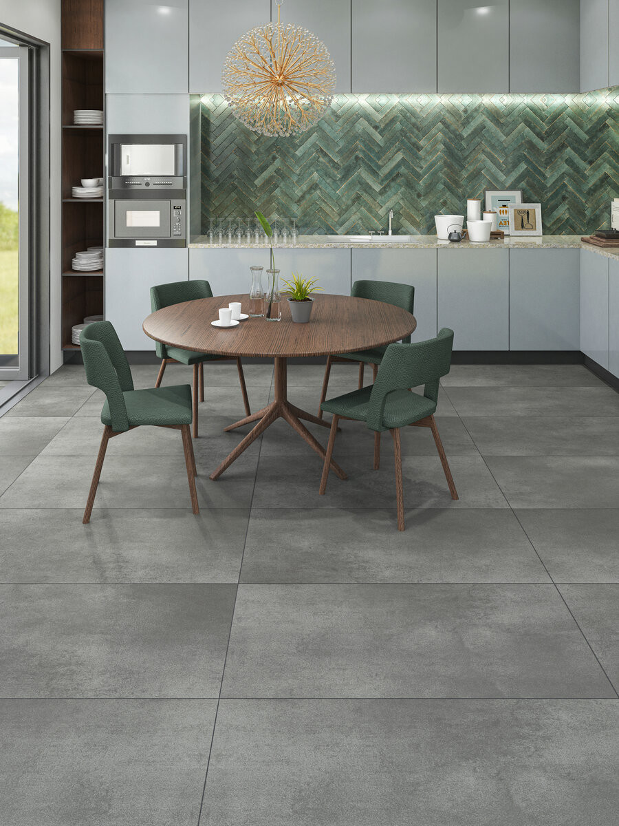 Concrete Dark Grey Stone Effect Click Luxury Vinyl Tile - 935x465mm