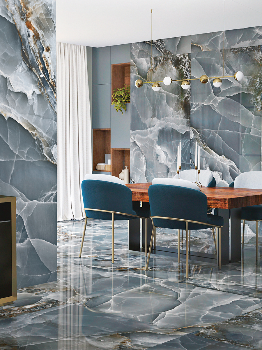 Blue Onyx Effect Porcelain Tiles - 1200x600mm