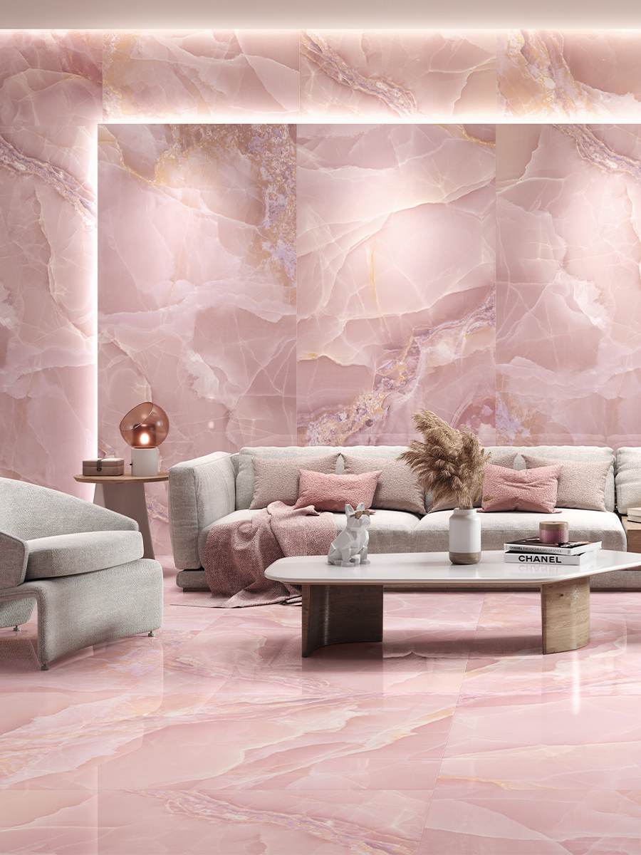 Rose Onyx Effect Porcelain Tiles - 1200x600mm