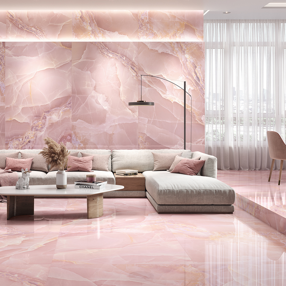 Rose Onyx Effect Porcelain Tiles - 1200x600mm