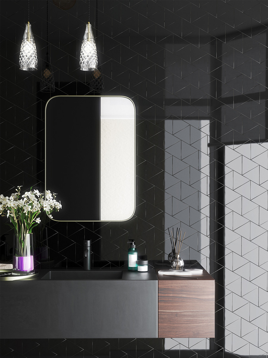 Mayfair Black Pyramid Gloss Wall Tiles - 115x130