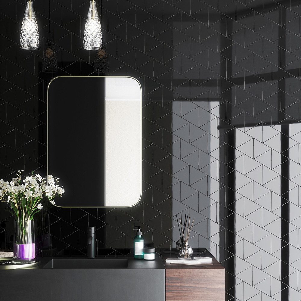 Mayfair Black Pyramid Gloss Wall Tiles - 115x130