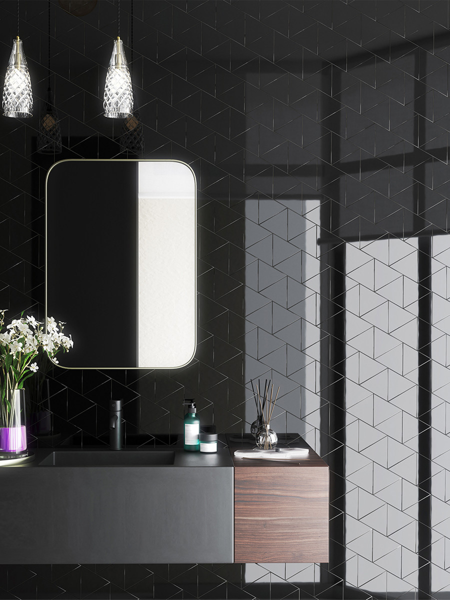 Mayfair Black Pyramid Gloss Wall Tiles - 115x130