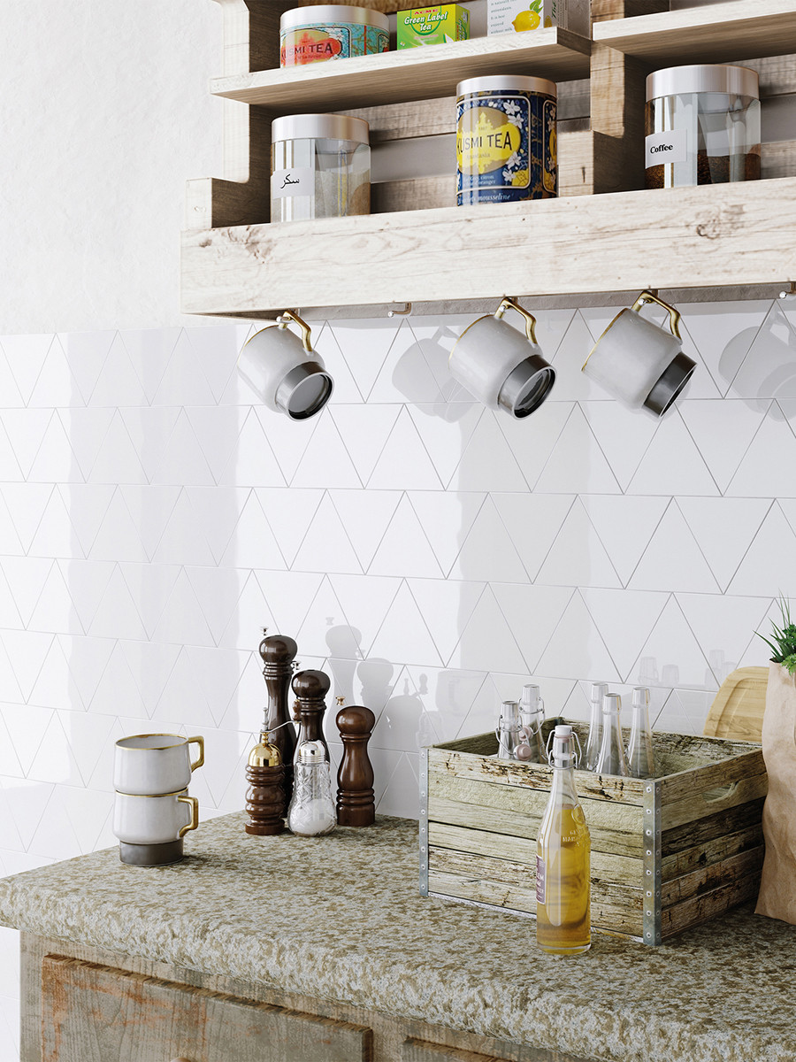 Mayfair White Pyramid Gloss Wall Tiles - 115x130