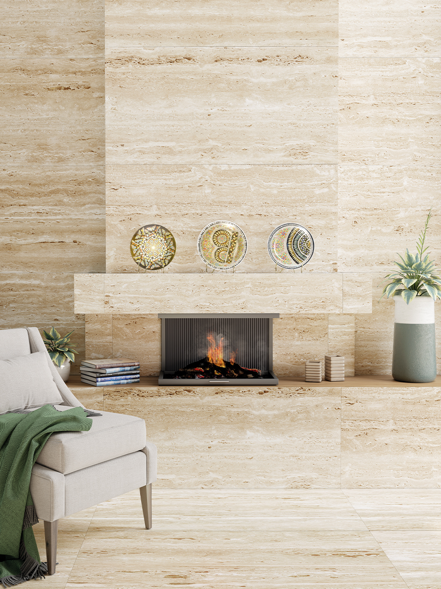 Travertino Beige Porcelain Tile - 1200x600mm