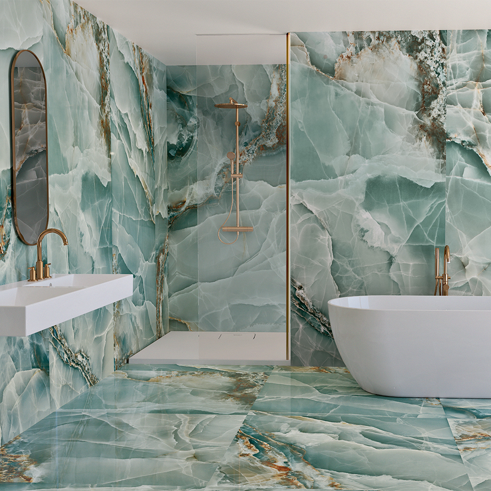 Turquoise Onyx Effect Porcelain Tiles - 1200x600mm