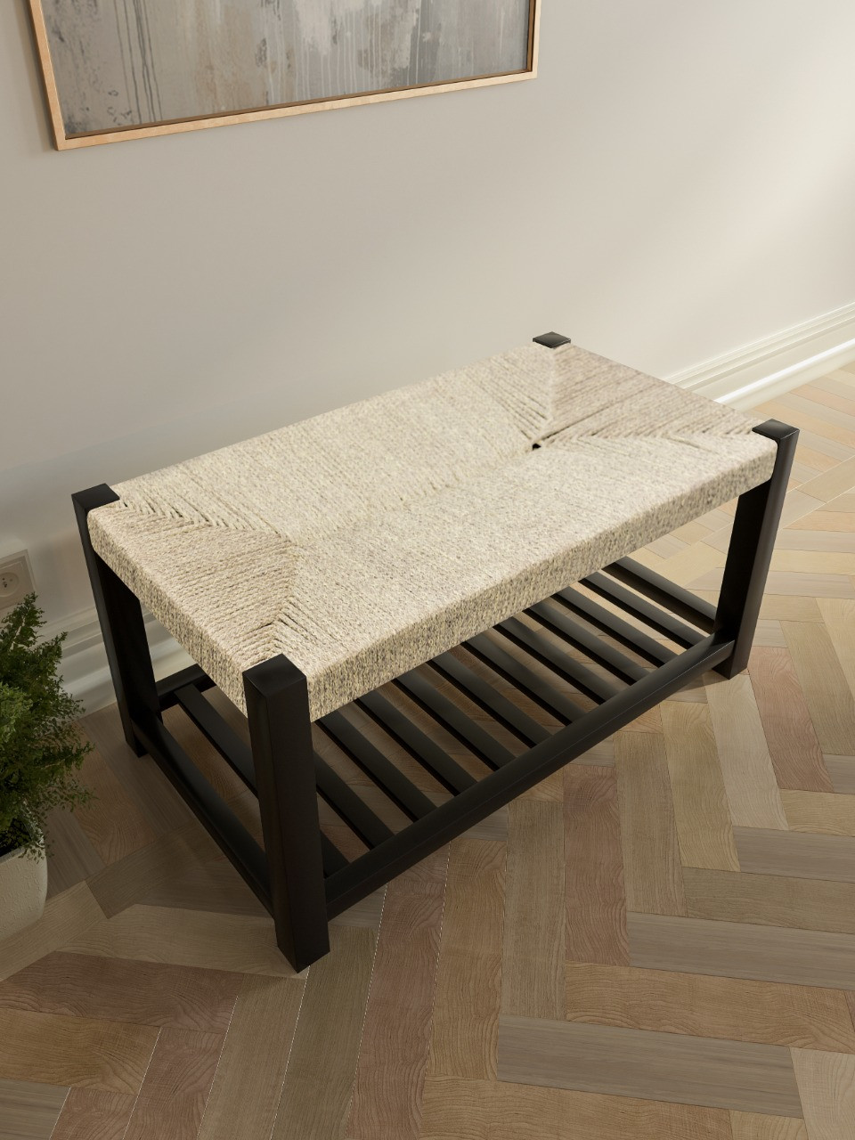 Silver Grey Rope Bench With Rack